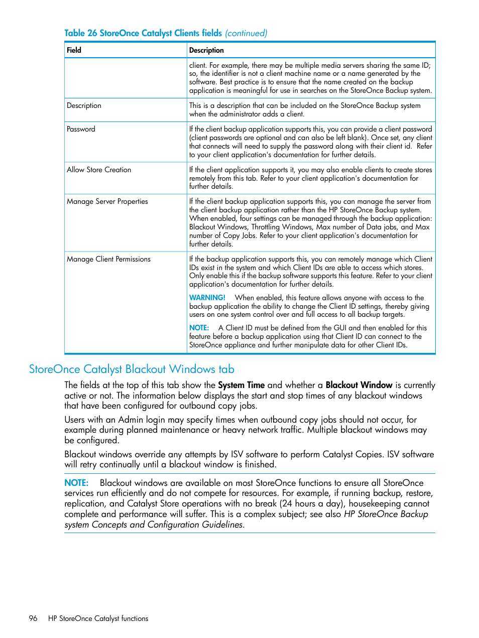 Storeonce catalyst blackout windows tab | HP StoreOnce Backup User Manual | Page 96 / 220
