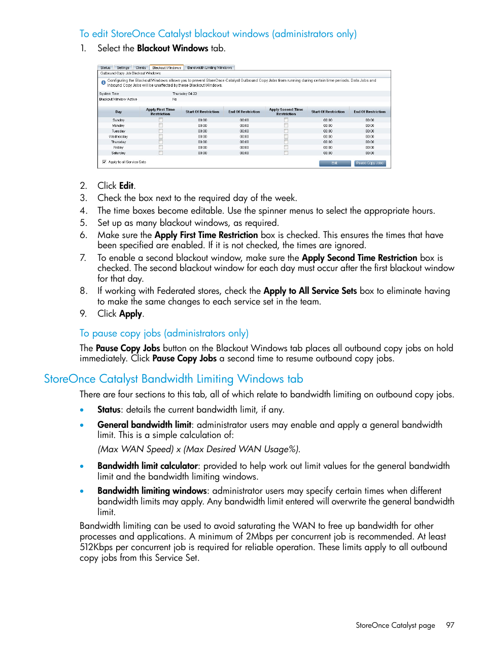Storeonce catalyst bandwidth limiting windows tab | HP StoreOnce Backup User Manual | Page 97 / 220
