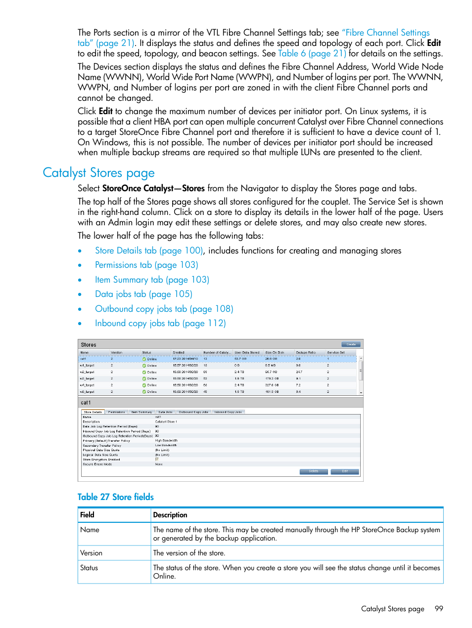 Catalyst stores page | HP StoreOnce Backup User Manual | Page 99 / 220