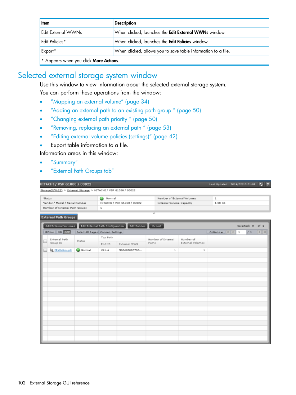 Selected external storage system window | HP XP Racks User Manual | Page 102 / 152