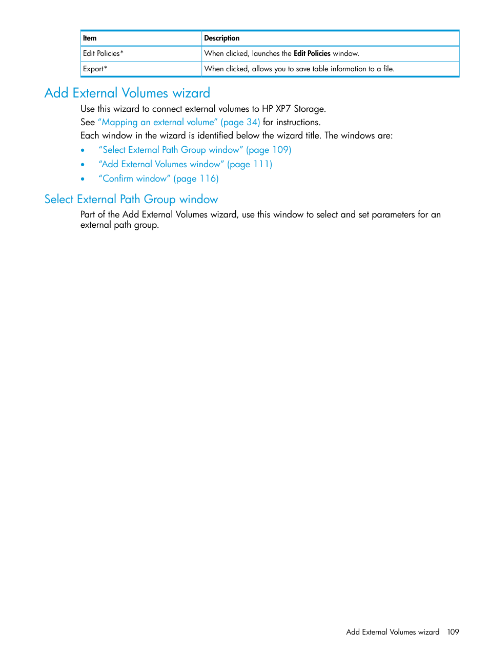 Add external volumes wizard, Select external path group window | HP XP Racks User Manual | Page 109 / 152