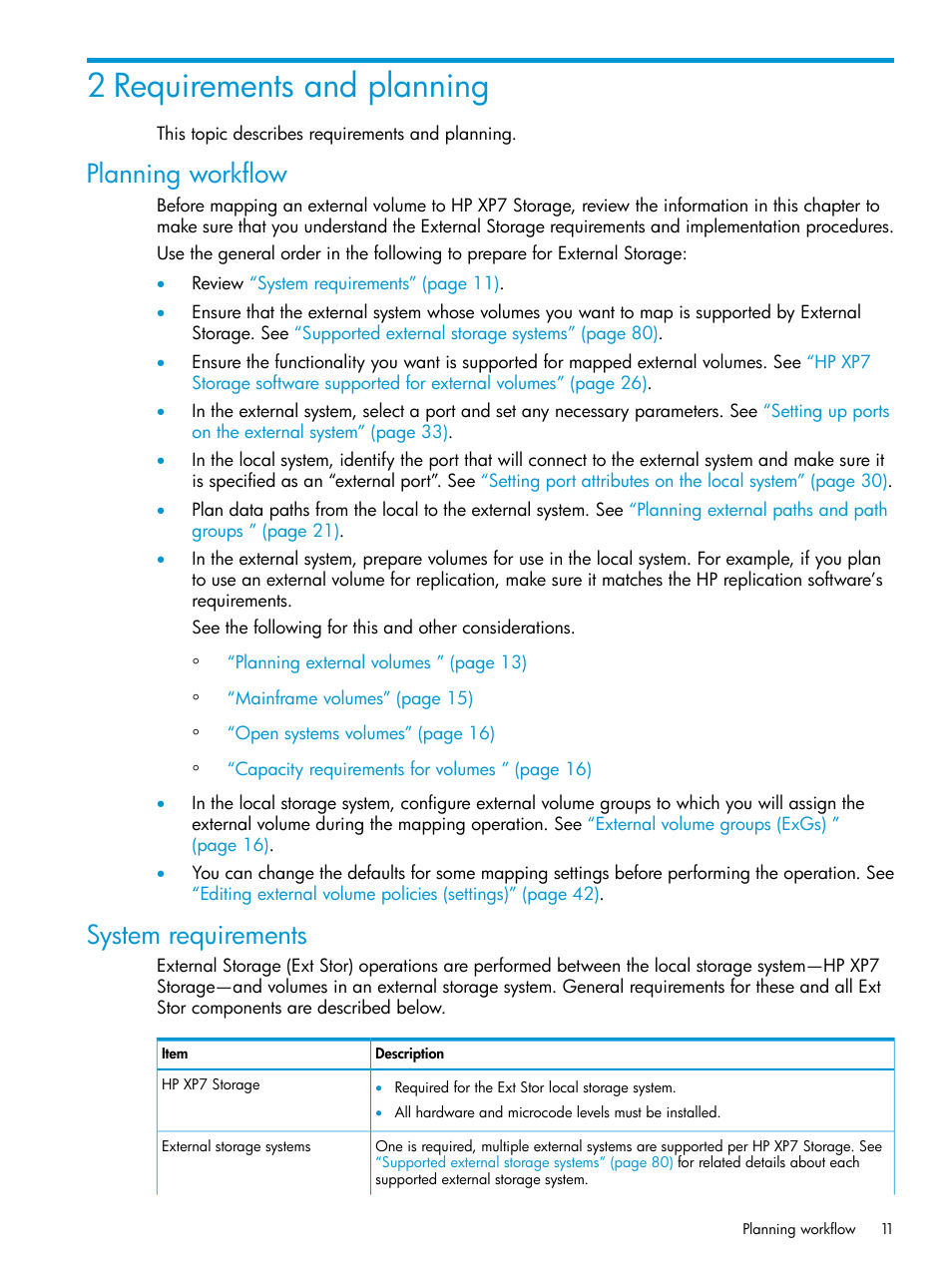 2 requirements and planning, Planning workflow, System requirements | Planning workflow system requirements | HP XP Racks User Manual | Page 11 / 152