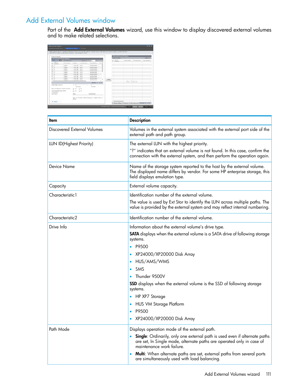 Add external volumes window | HP XP Racks User Manual | Page 111 / 152