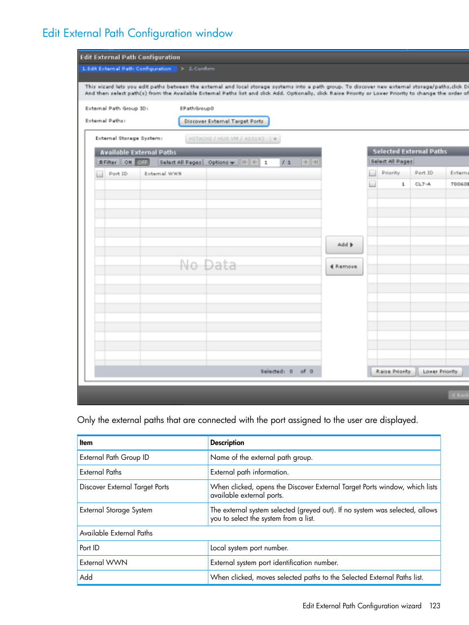 Edit external path configuration window | HP XP Racks User Manual | Page 123 / 152