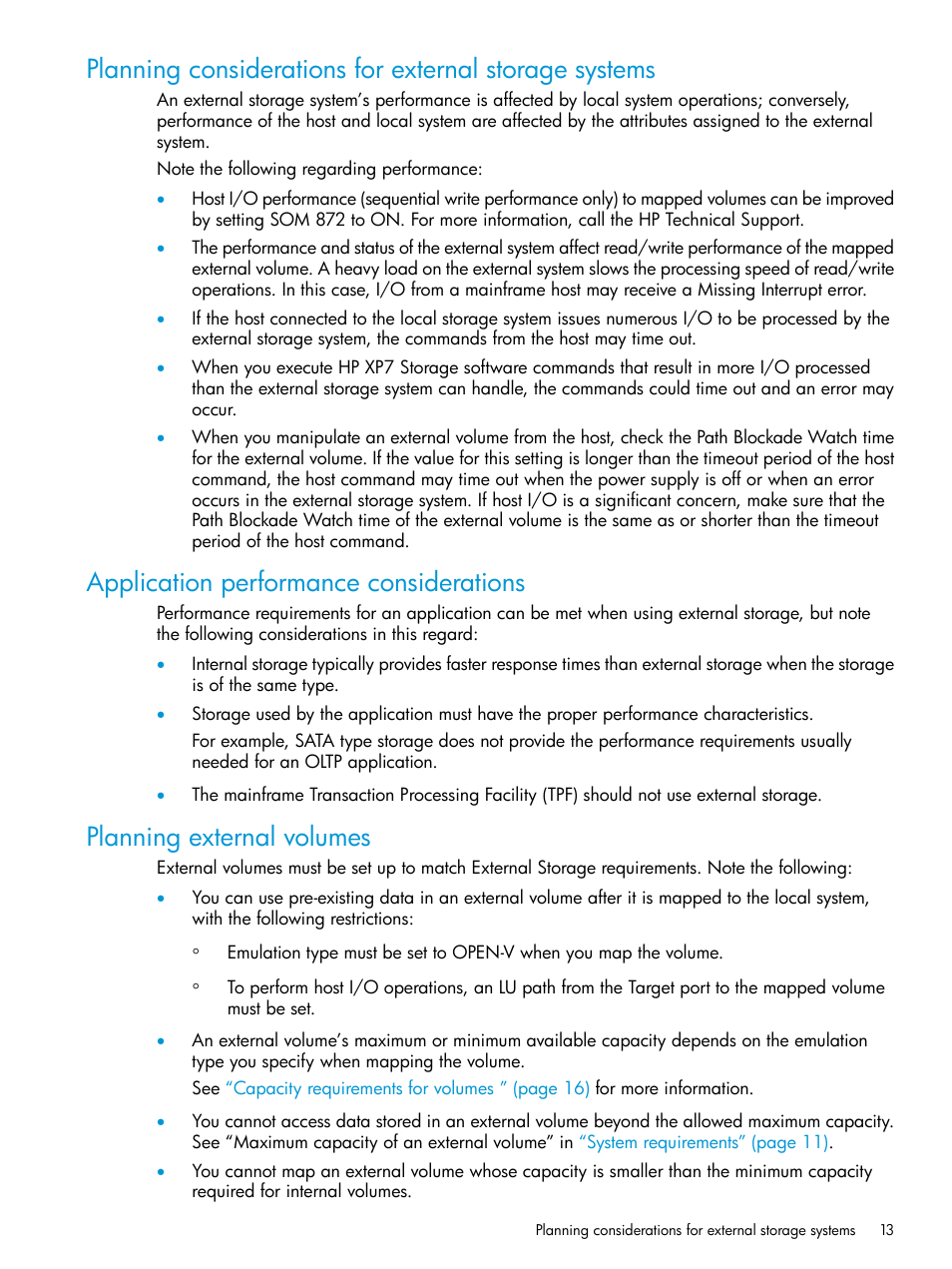 Application performance considerations, Planning external volumes | HP XP Racks User Manual | Page 13 / 152