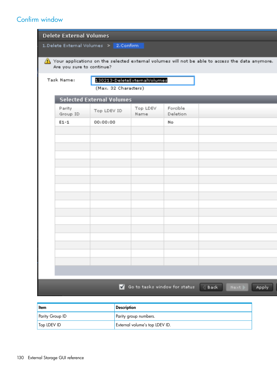 Confirm window | HP XP Racks User Manual | Page 130 / 152