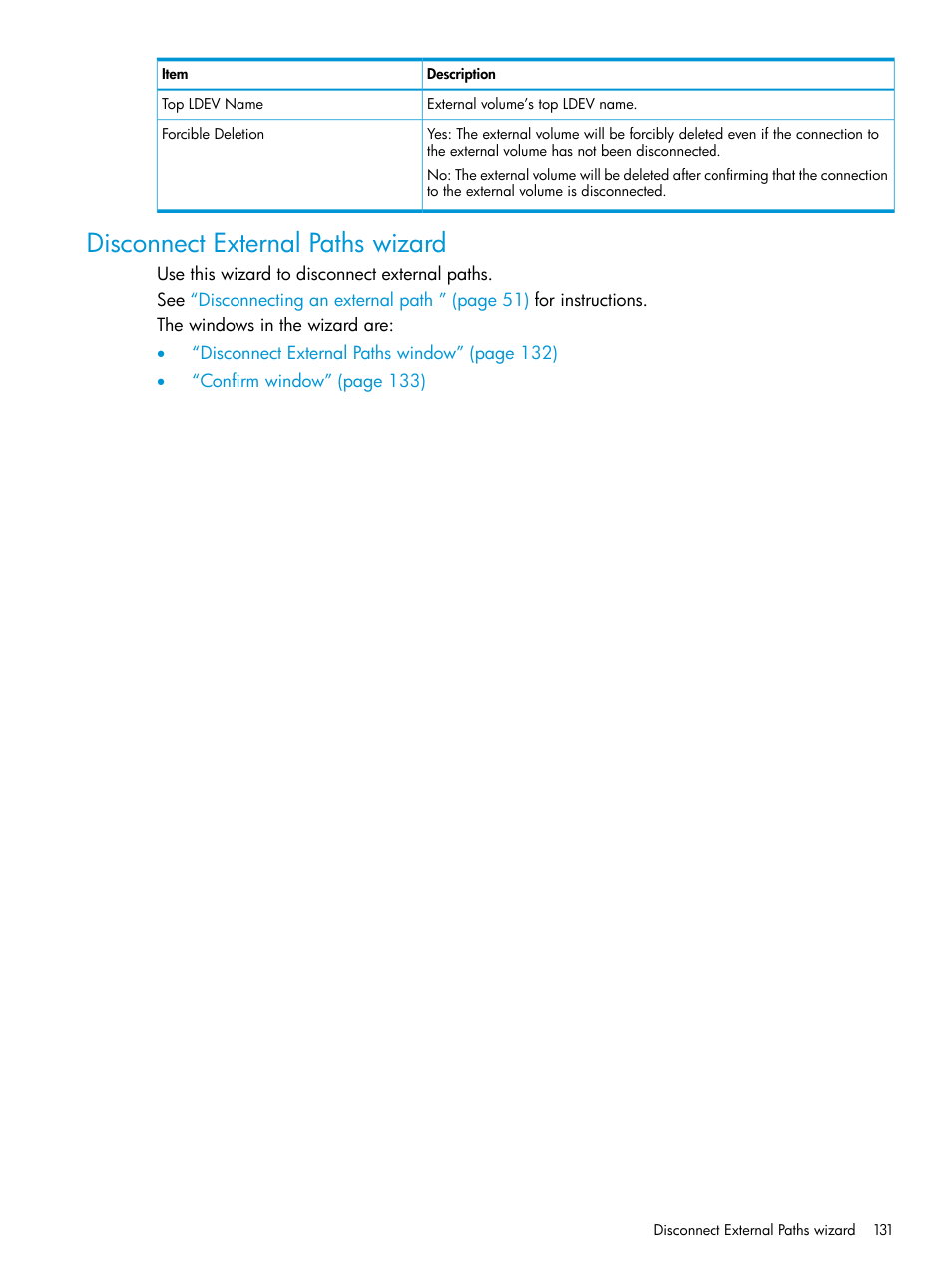 Disconnect external paths wizard | HP XP Racks User Manual | Page 131 / 152