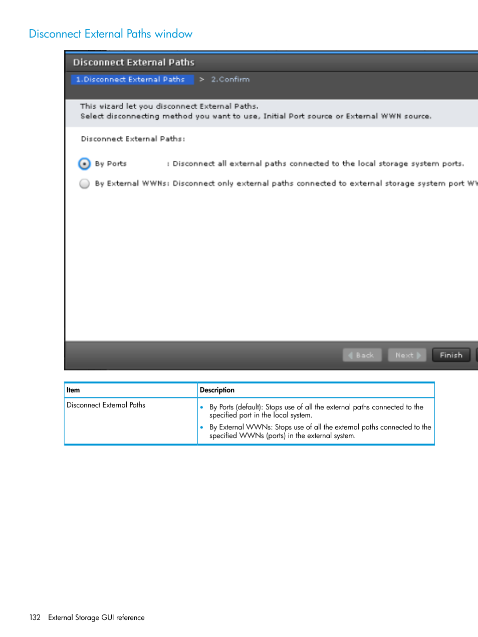 Disconnect external paths window | HP XP Racks User Manual | Page 132 / 152