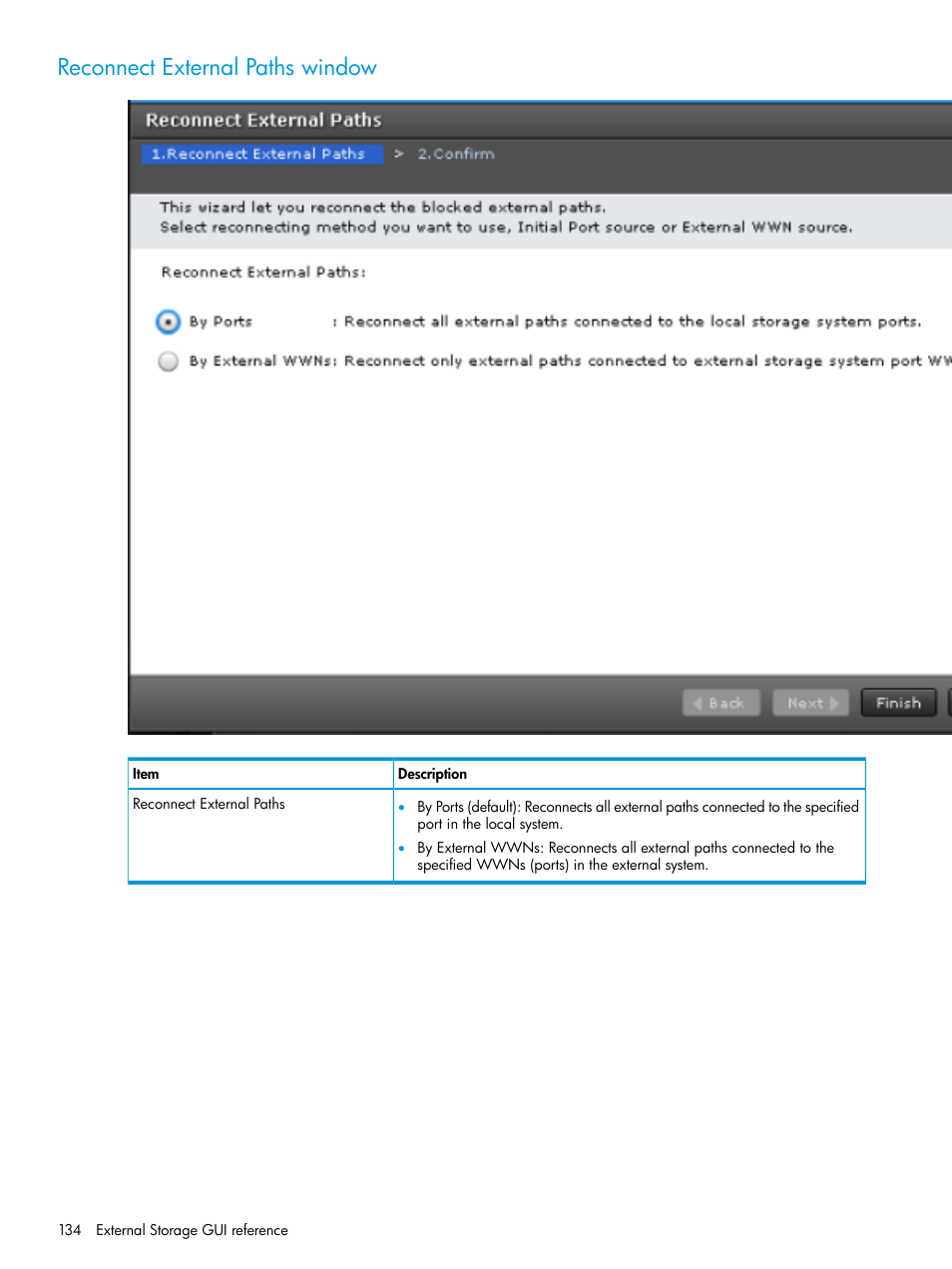 Reconnect external paths window | HP XP Racks User Manual | Page 134 / 152