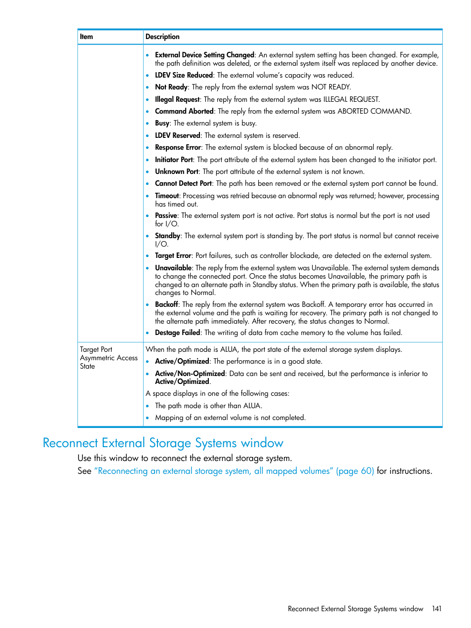 Reconnect external storage systems window | HP XP Racks User Manual | Page 141 / 152