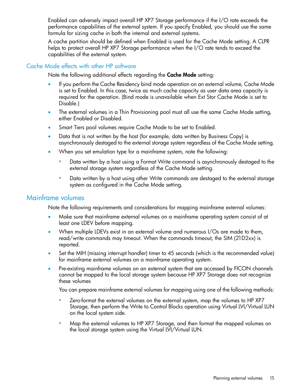 Cache mode effects with other hp software, Mainframe volumes | HP XP Racks User Manual | Page 15 / 152