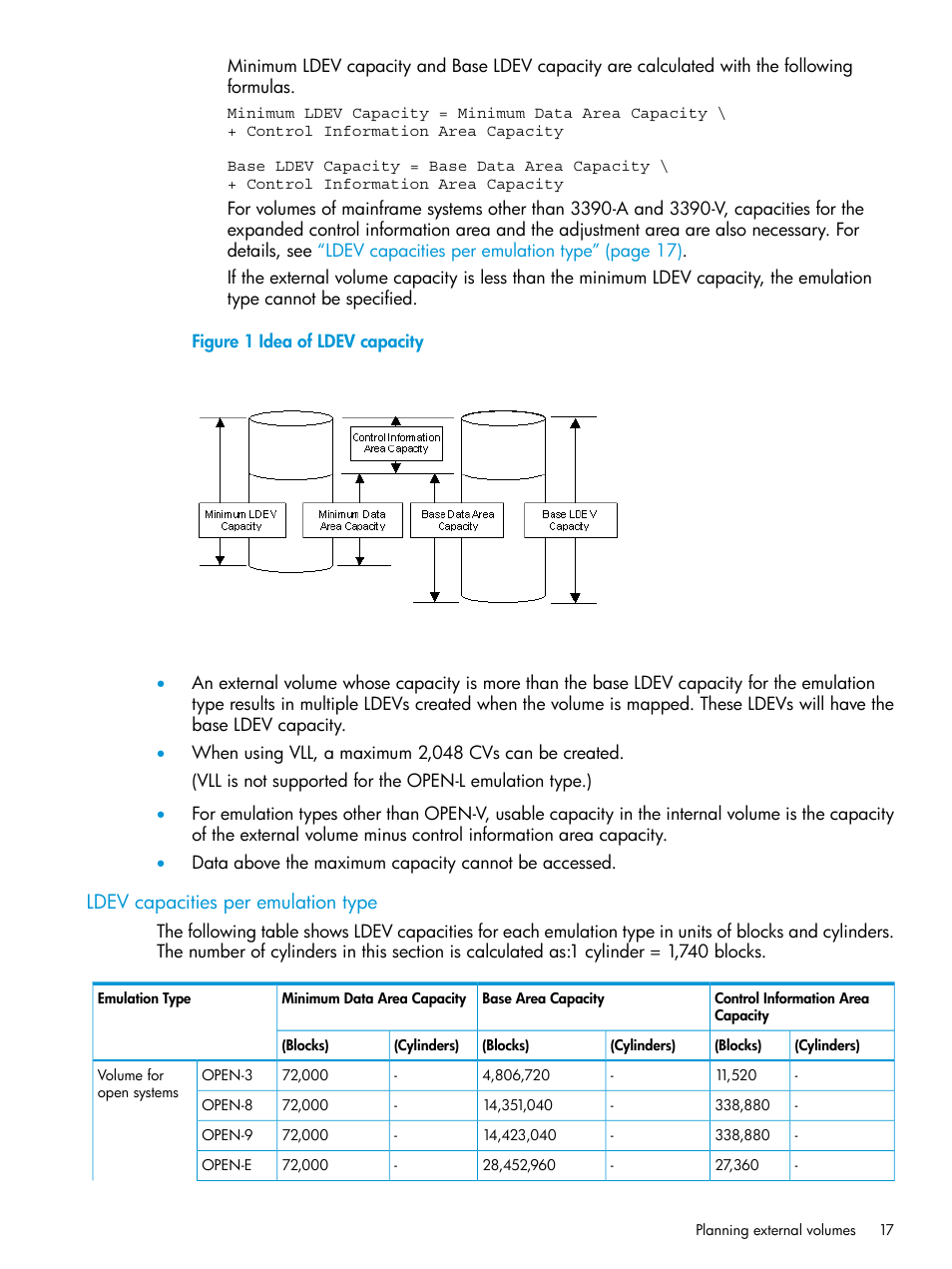 Ldev capacities per emulation type | HP XP Racks User Manual | Page 17 / 152