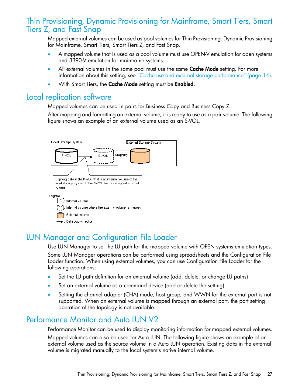 Local replication software, Lun manager and configuration file loader, Performance monitor and auto lun v2 | HP XP Racks User Manual | Page 27 / 152