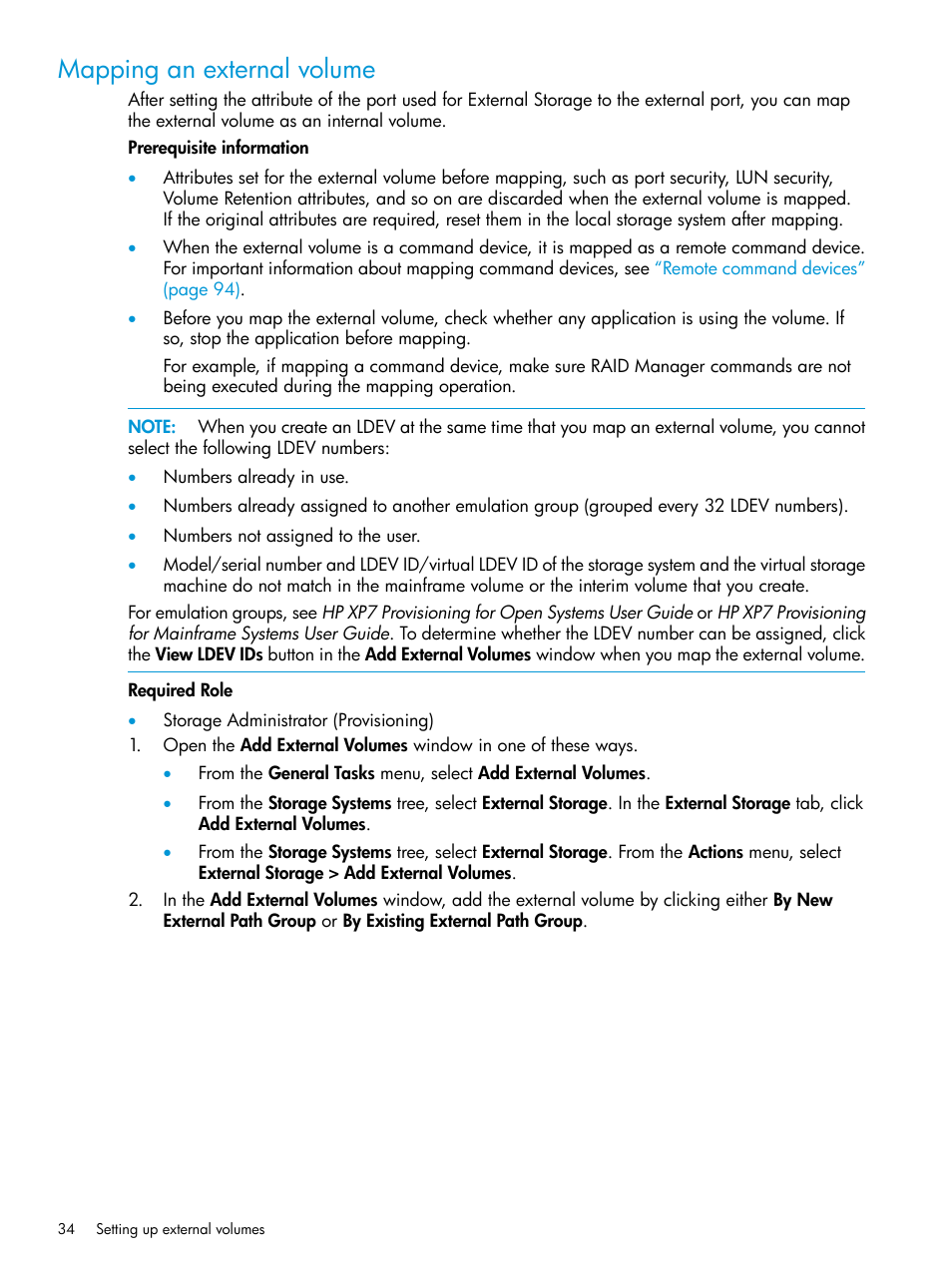 Mapping an external volume | HP XP Racks User Manual | Page 34 / 152