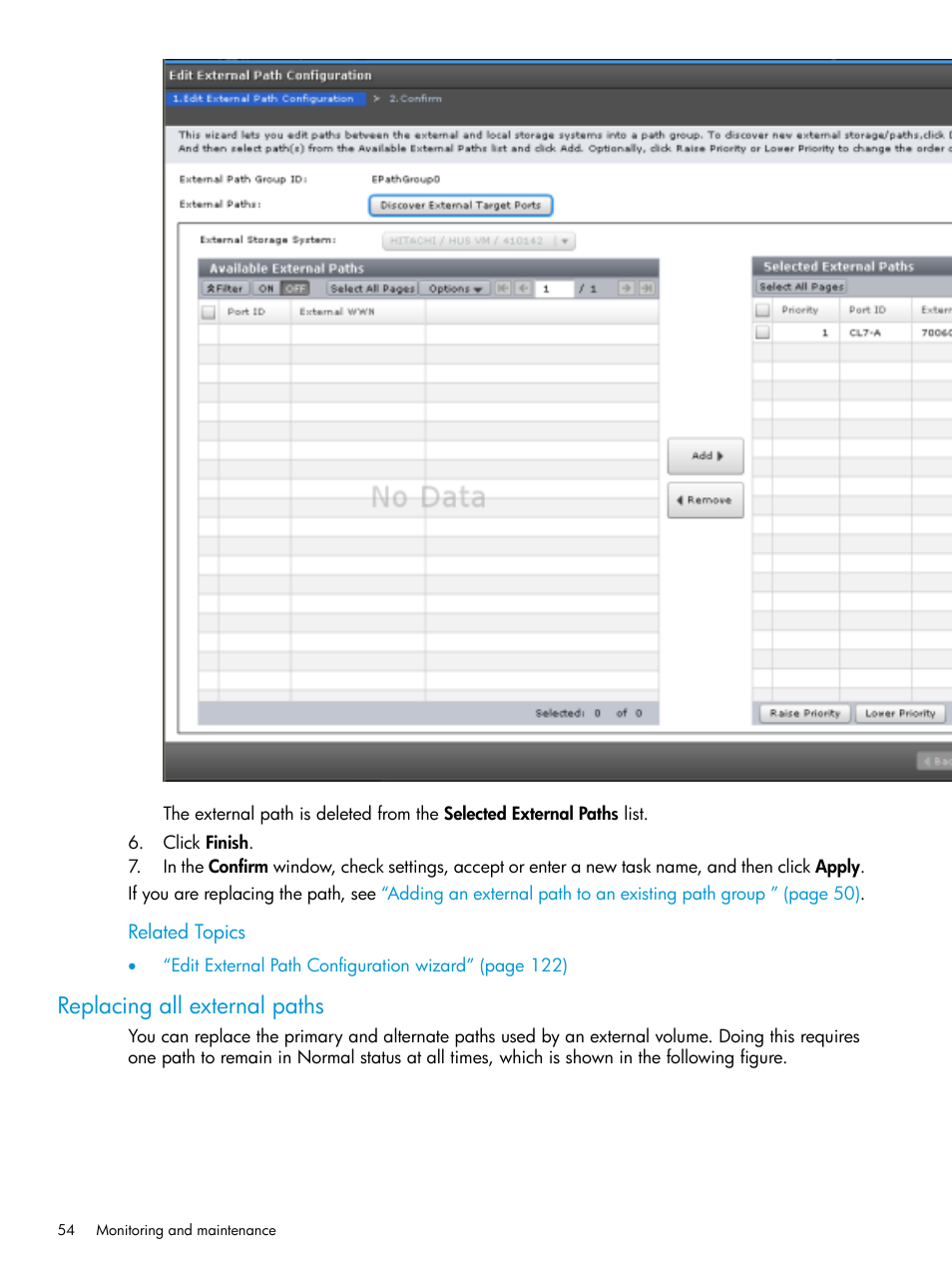 Replacing all external paths | HP XP Racks User Manual | Page 54 / 152