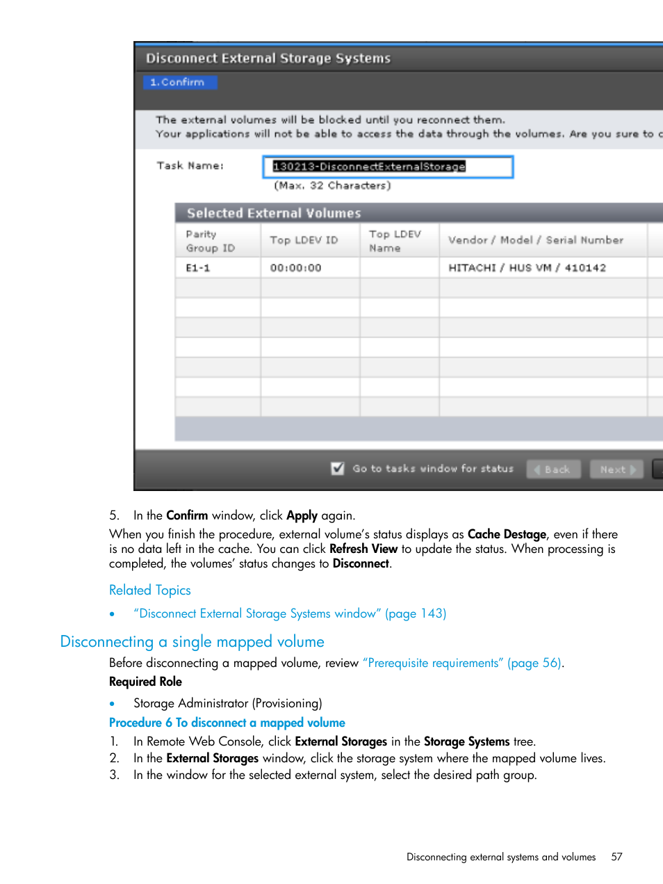 Disconnecting a single mapped volume | HP XP Racks User Manual | Page 57 / 152