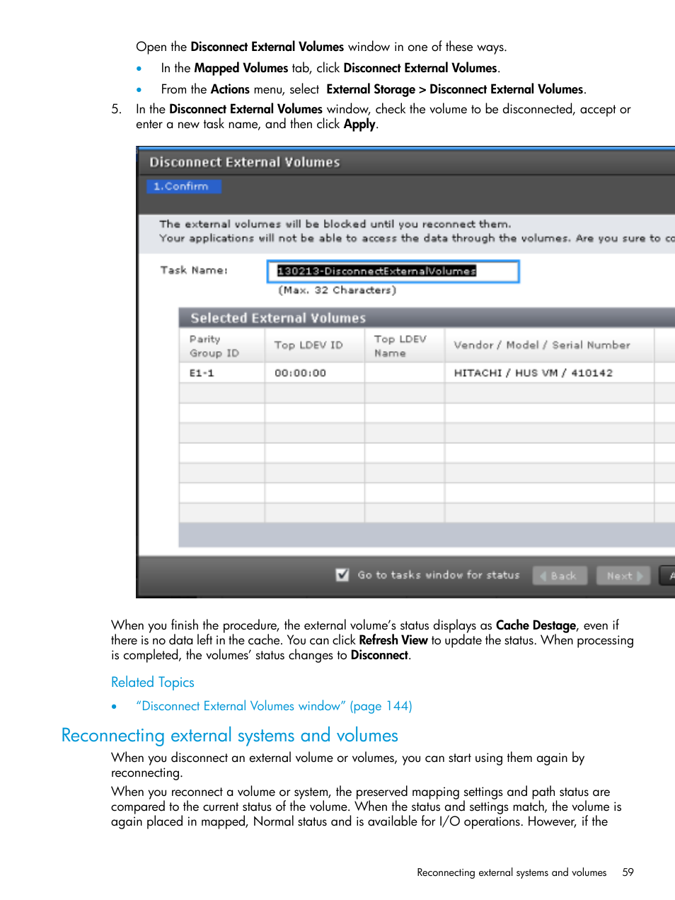 Reconnecting external systems and volumes | HP XP Racks User Manual | Page 59 / 152