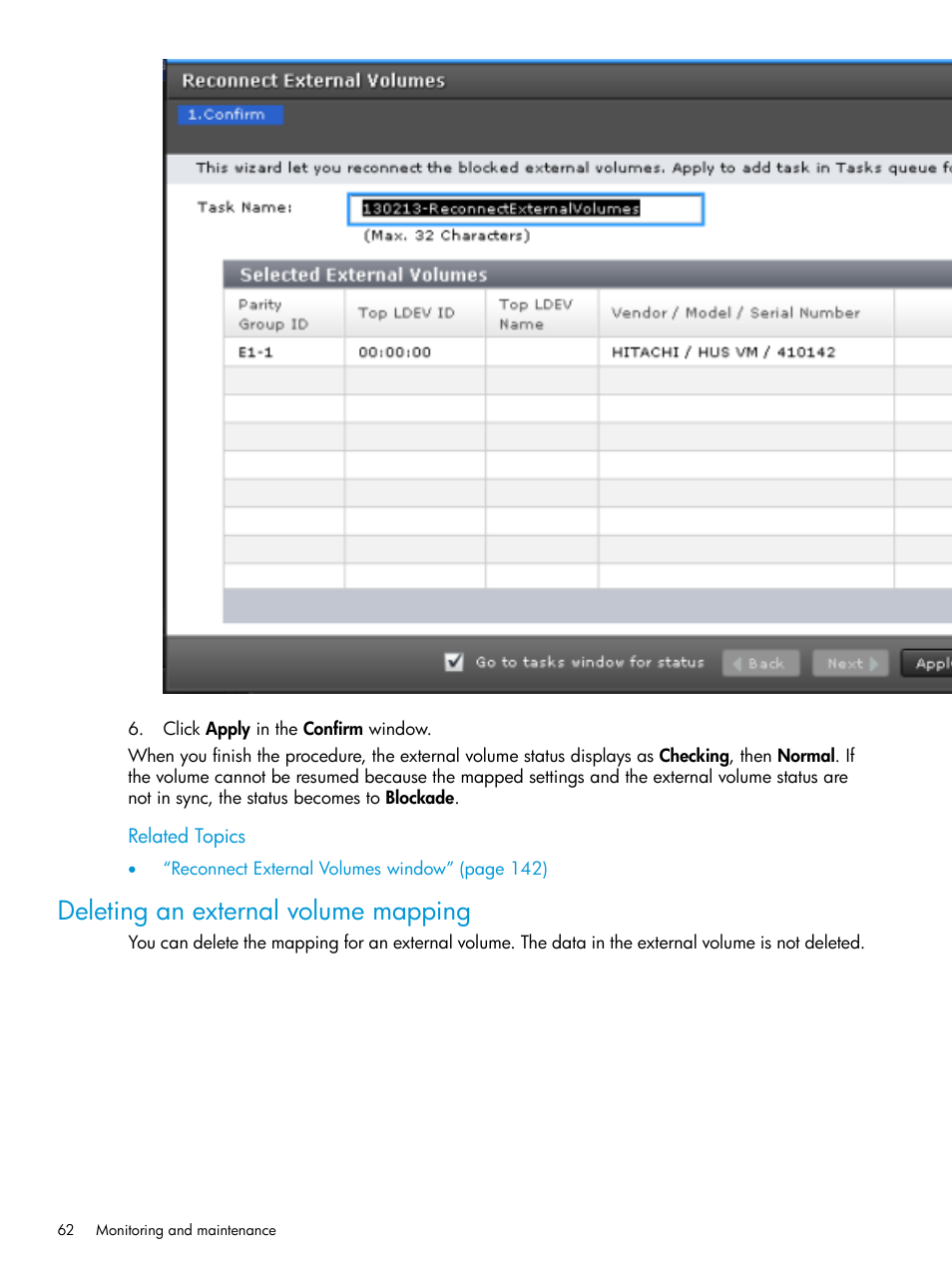 Deleting an external volume mapping | HP XP Racks User Manual | Page 62 / 152