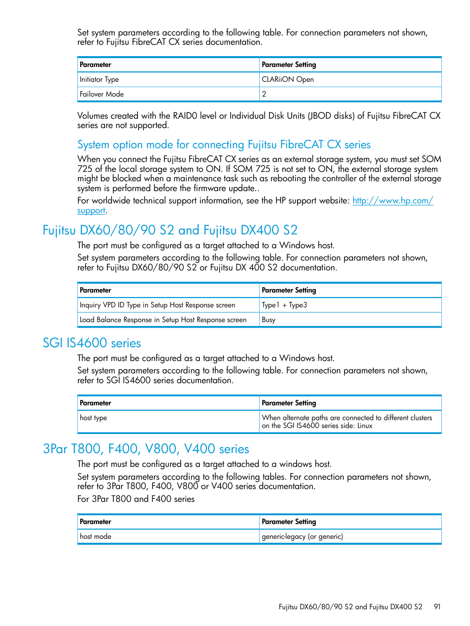 Fujitsu dx60/80/90 s2 and fujitsu dx400 s2, Sgi is4600 series, 3par t800, f400, v800, v400 series | HP XP Racks User Manual | Page 91 / 152