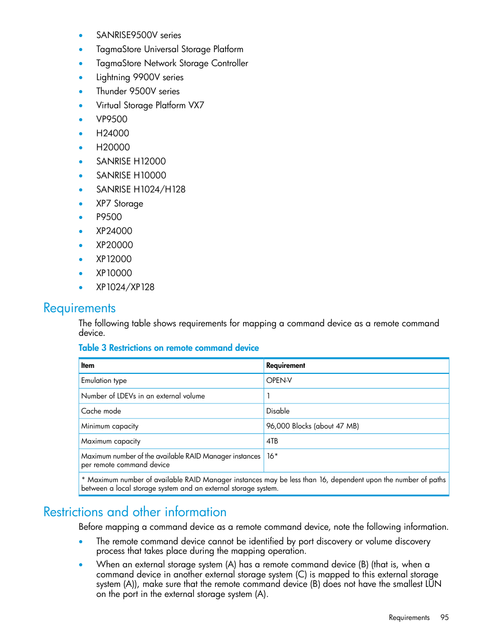 Requirements, Restrictions and other information, Requirements restrictions and other information | HP XP Racks User Manual | Page 95 / 152