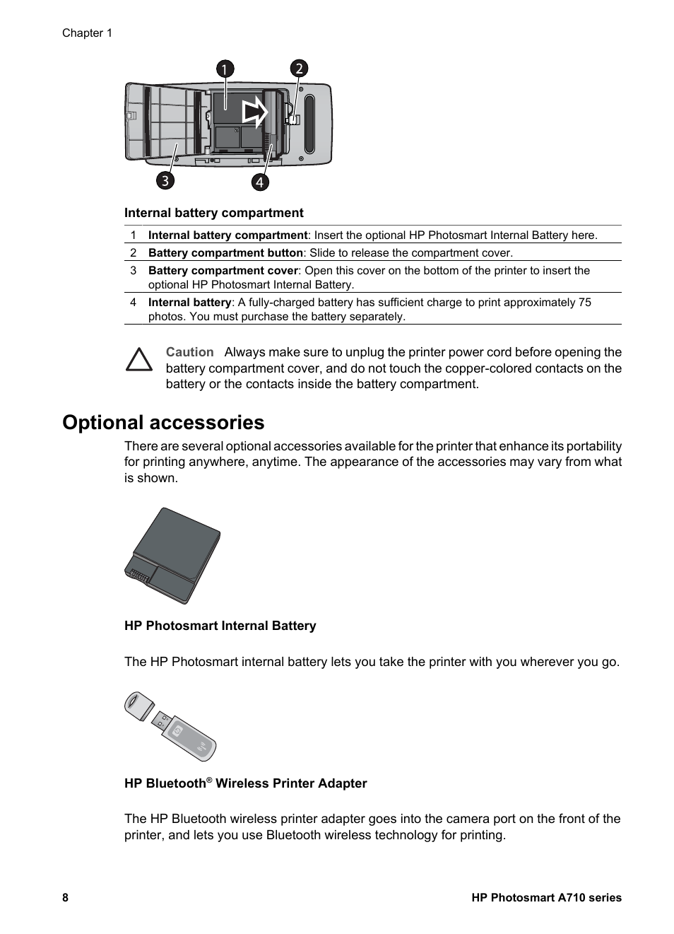 Optional accessories | HP Photosmart A717 Compact Photo Printer User Manual | Page 11 / 80