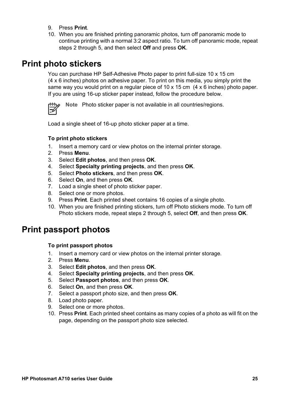 Print photo stickers, Print passport photos, Print photo stickers print passport photos | HP Photosmart A717 Compact Photo Printer User Manual | Page 28 / 80