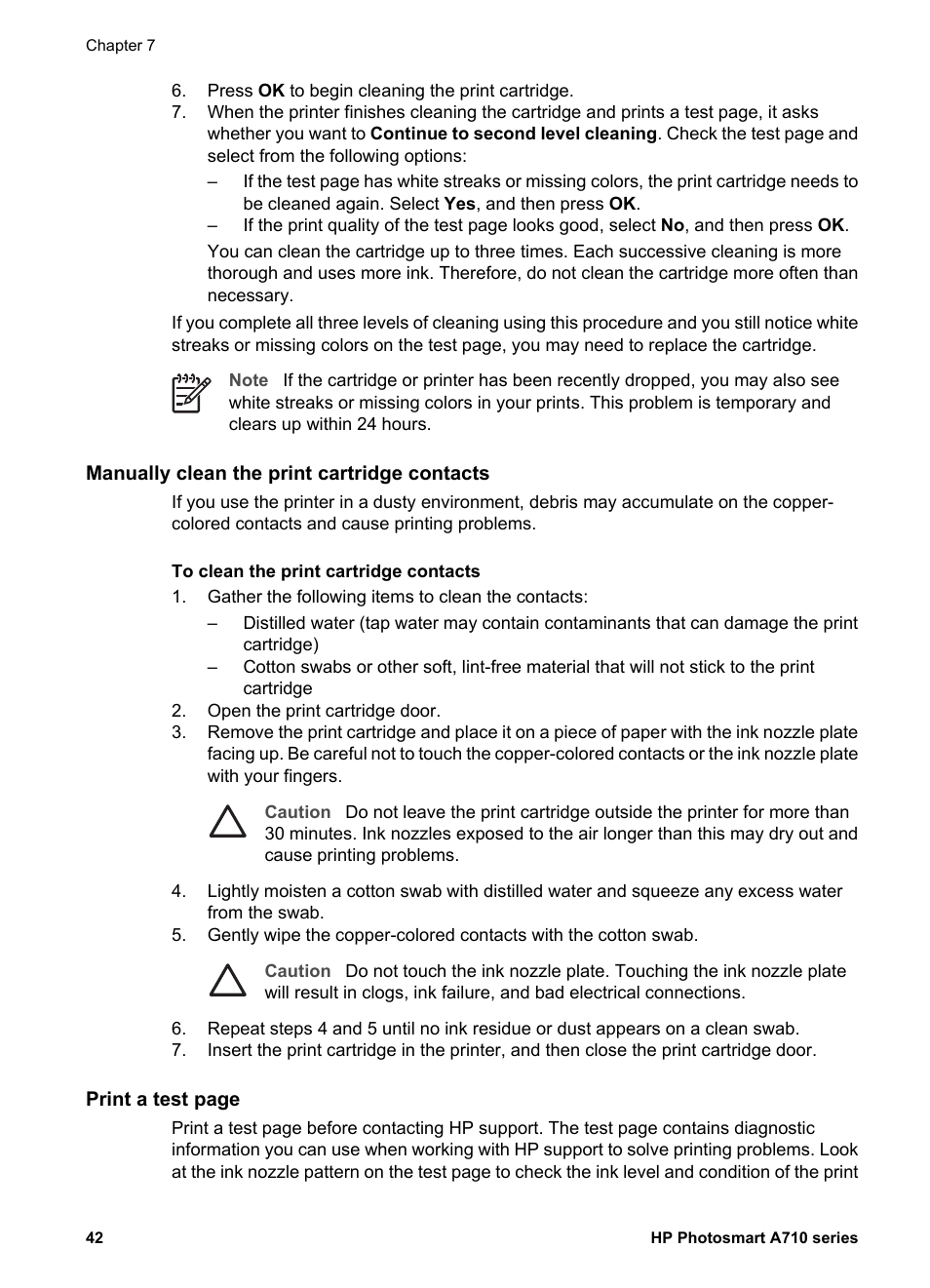 Manually clean the print cartridge contacts | HP Photosmart A717 Compact Photo Printer User Manual | Page 45 / 80