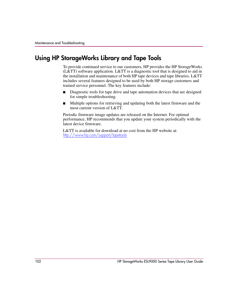 Using hp storageworks library and tape tools | HP StorageWorks ESL9000 Tape Library User Manual | Page 102 / 142