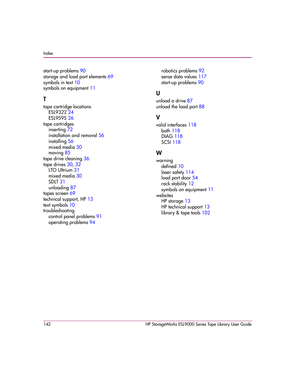 HP StorageWorks ESL9000 Tape Library User Manual | Page 142 / 142