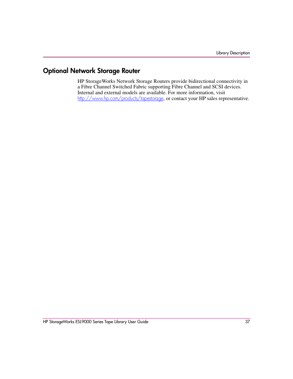 Optional network storage router | HP StorageWorks ESL9000 Tape Library User Manual | Page 37 / 142