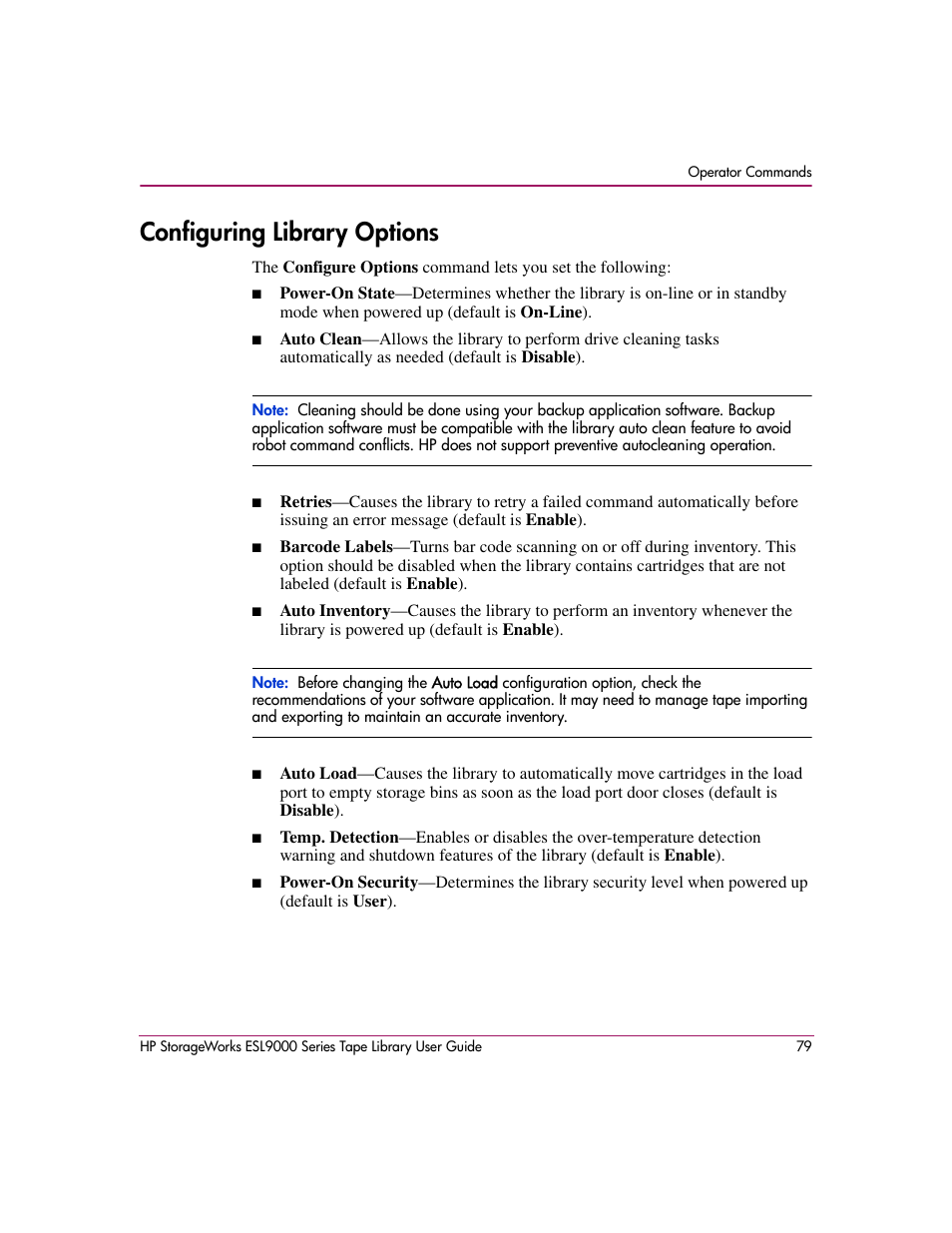 Configuring library options | HP StorageWorks ESL9000 Tape Library User Manual | Page 79 / 142