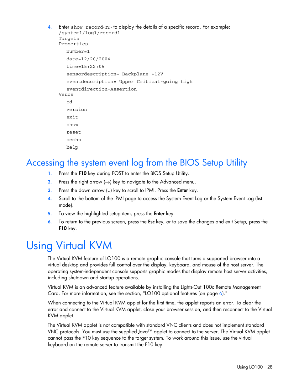 Using virtual kvm | HP Lights-Out 100 Remote Management User Manual | Page 28 / 52