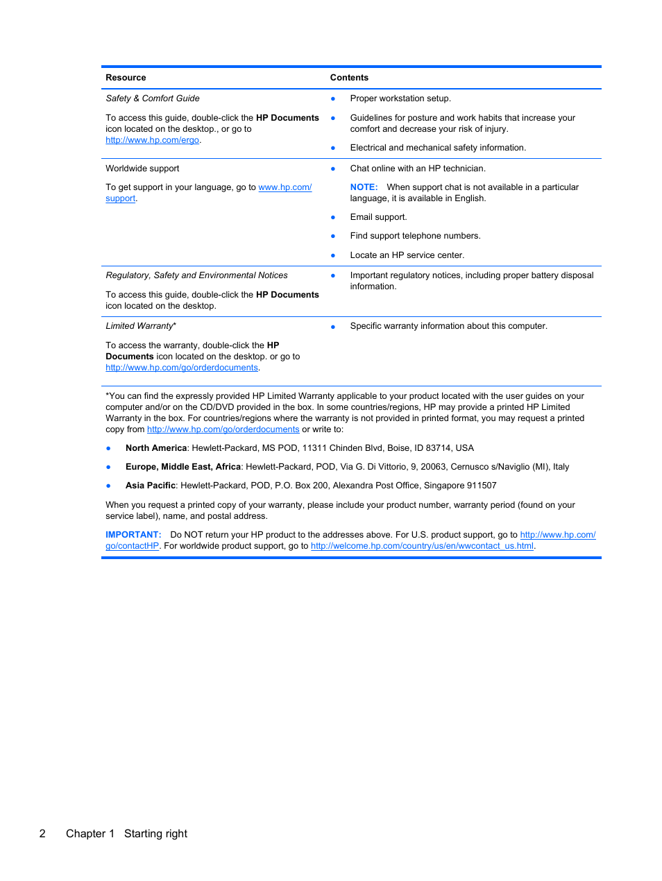 2chapter 1 starting right | HP 655 Notebook-PC User Manual | Page 12 / 83