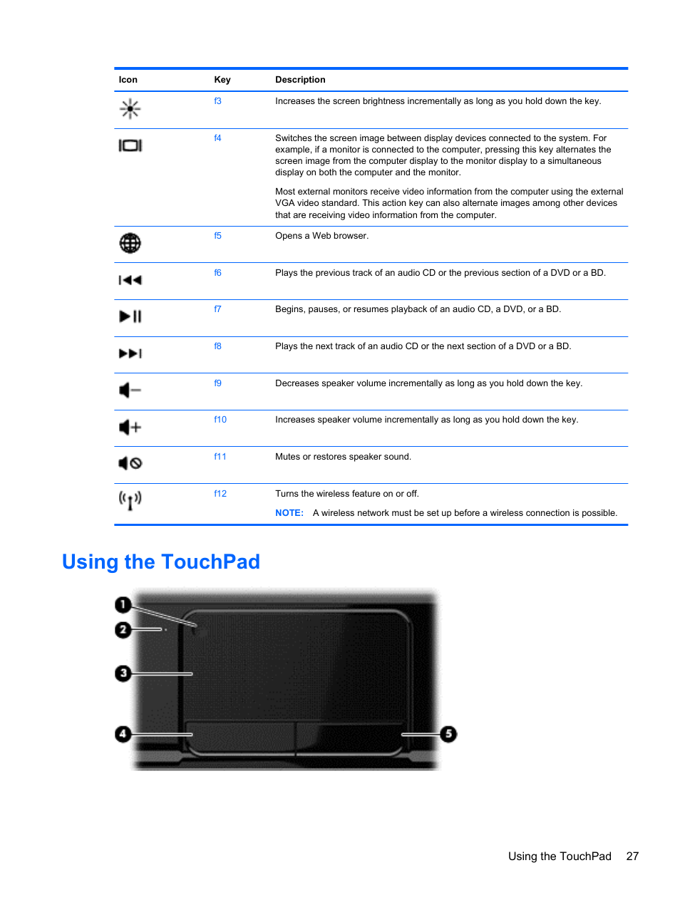 Using the touchpad | HP 655 Notebook-PC User Manual | Page 37 / 83