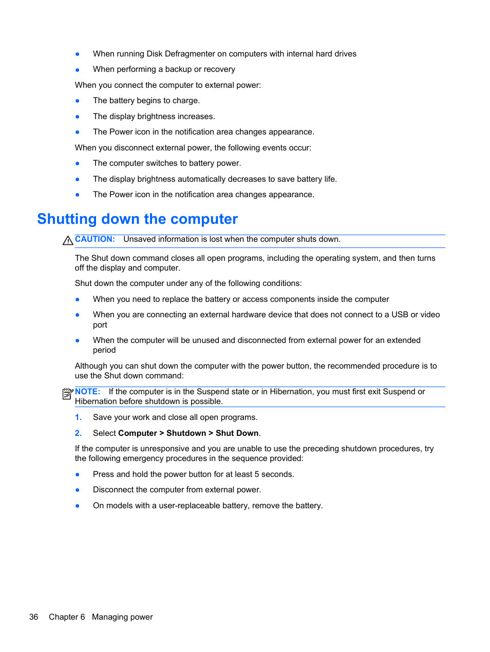 Shutting down the computer | HP 655 Notebook-PC User Manual | Page 46 / 83