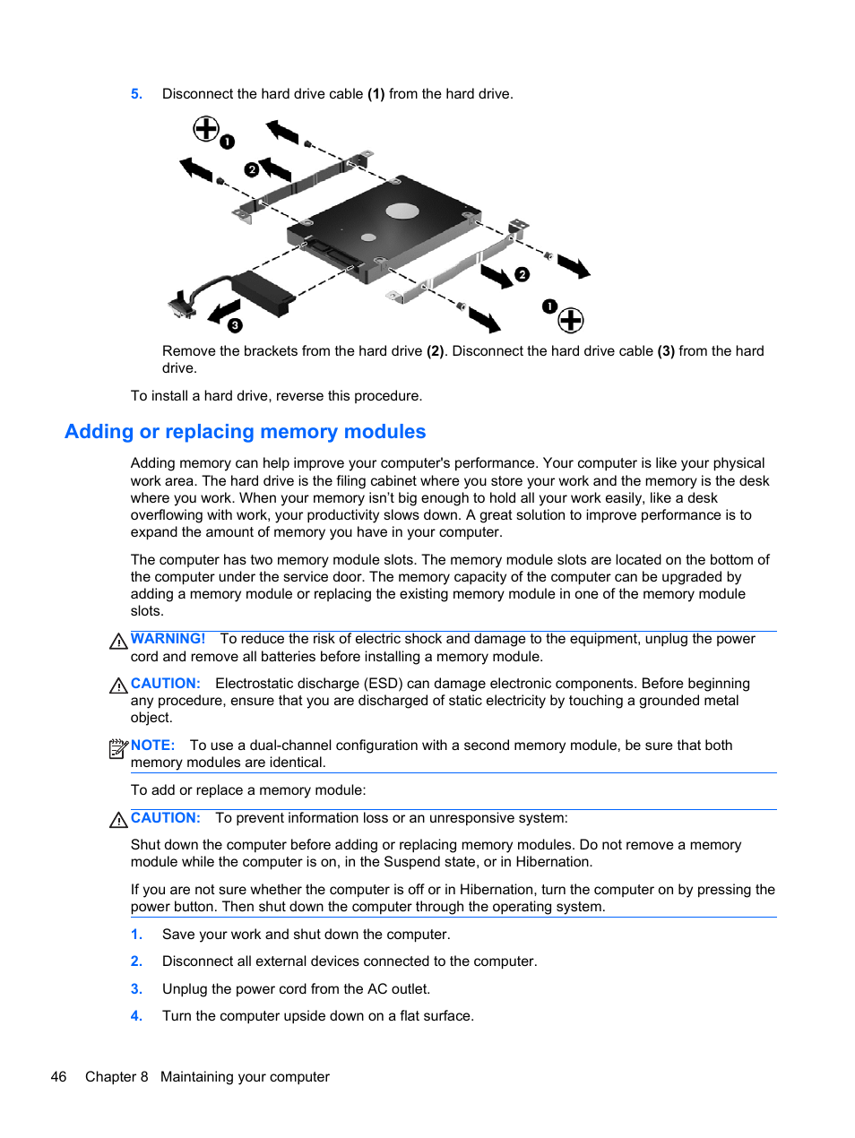 Adding or replacing memory modules | HP 655 Notebook-PC User Manual | Page 56 / 83