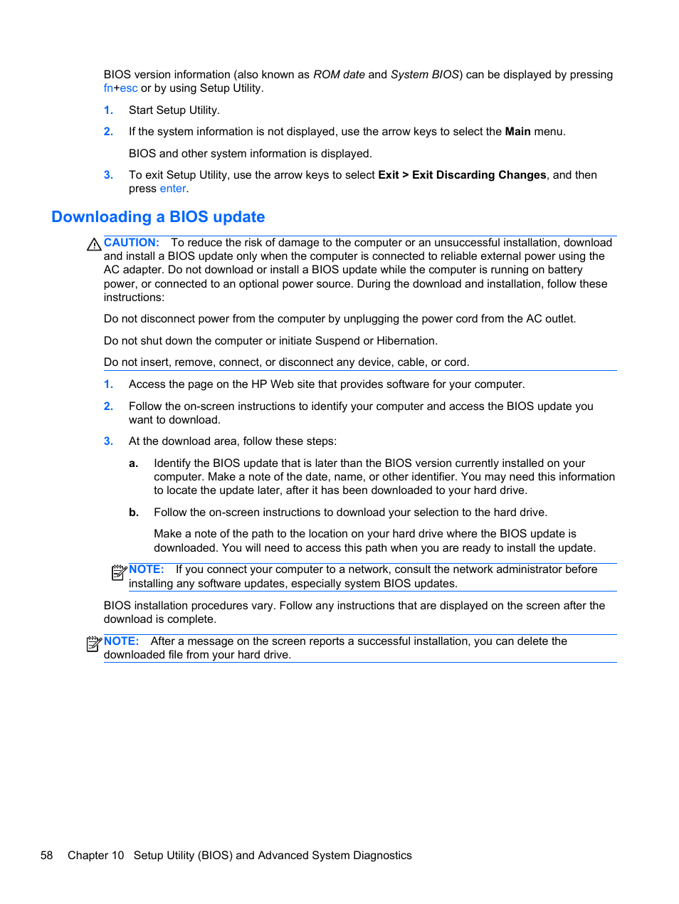 Downloading a bios update | HP 655 Notebook-PC User Manual | Page 68 / 83