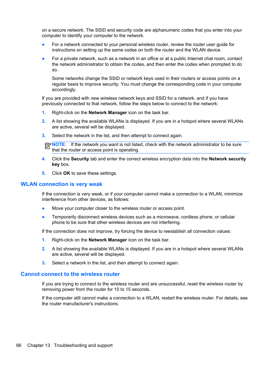 Wlan connection is very weak, Cannot connect to the wireless router | HP 655 Notebook-PC User Manual | Page 76 / 83