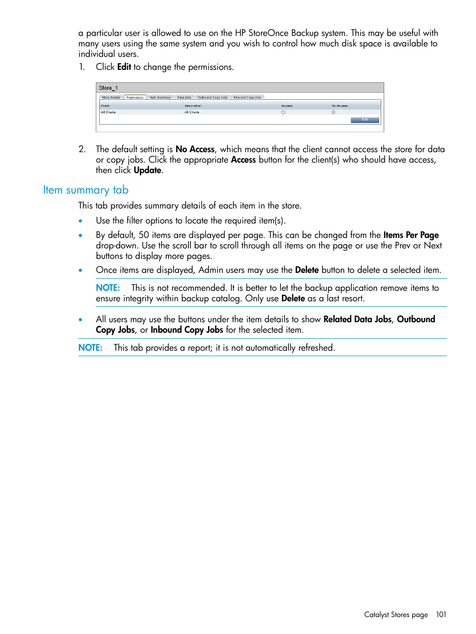 Item summary tab | HP StoreOnce Backup User Manual | Page 101 / 204