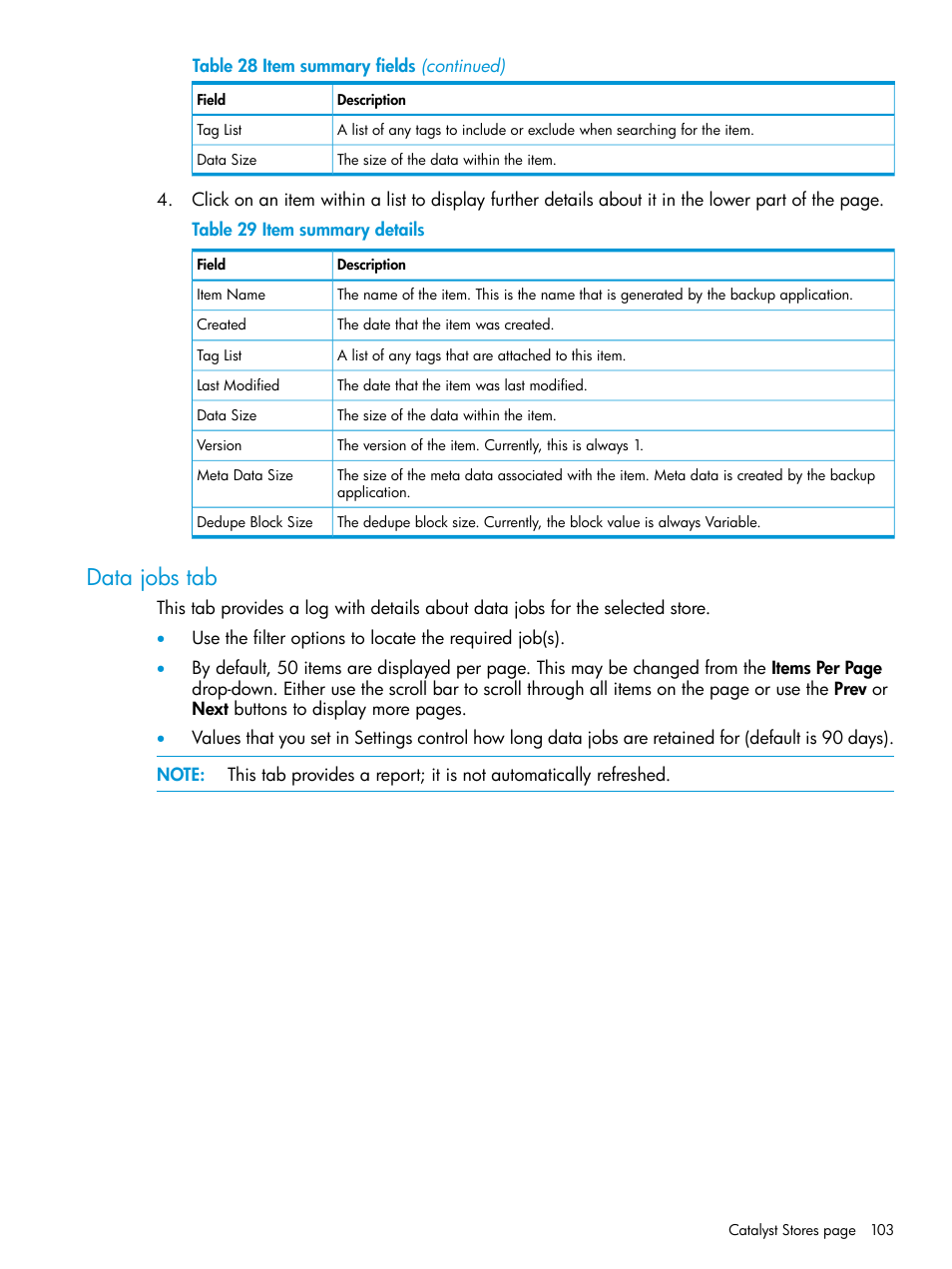 Data jobs tab | HP StoreOnce Backup User Manual | Page 103 / 204