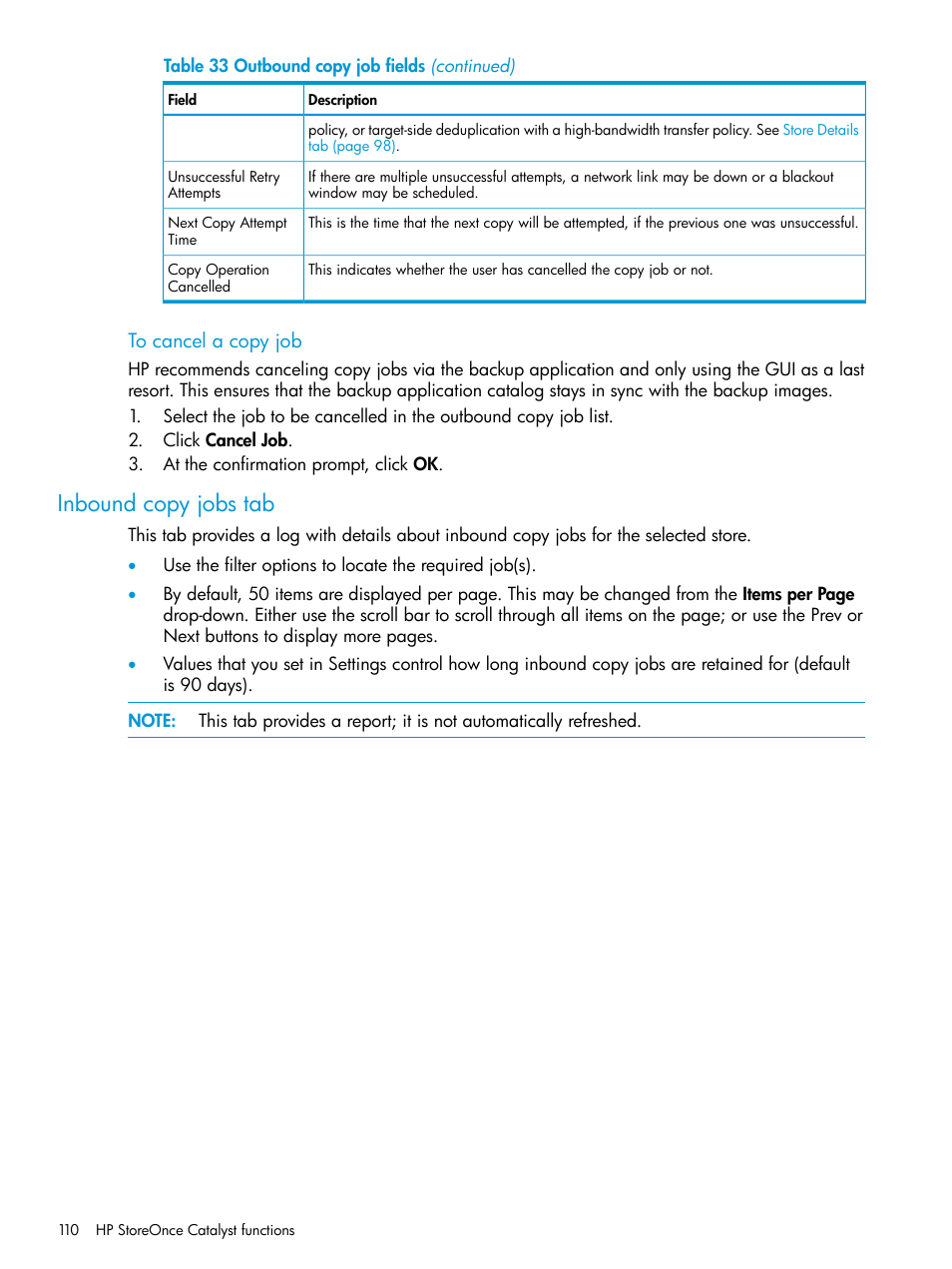 Inbound copy jobs tab | HP StoreOnce Backup User Manual | Page 110 / 204