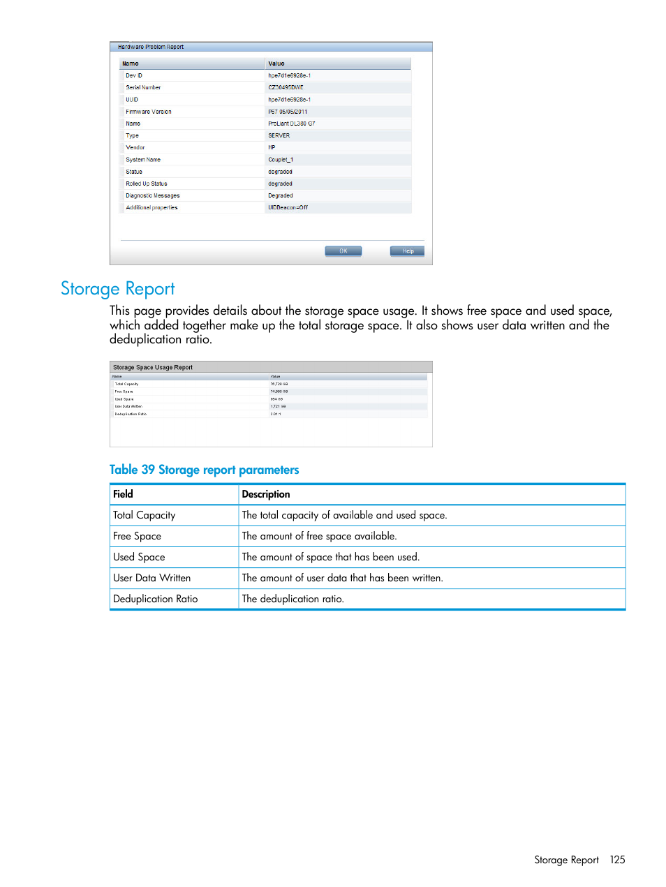 Storage report | HP StoreOnce Backup User Manual | Page 125 / 204