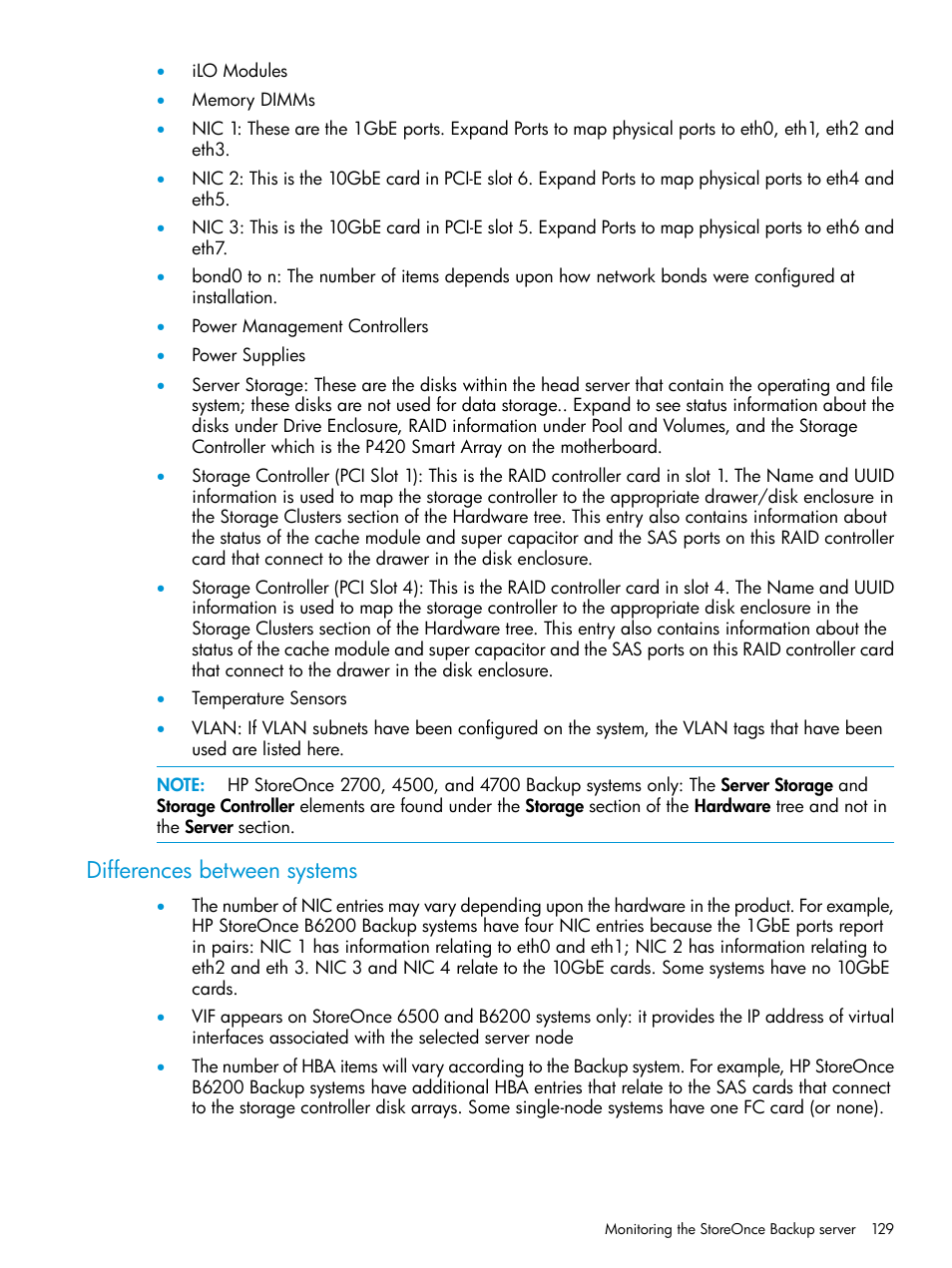 Differences between systems | HP StoreOnce Backup User Manual | Page 129 / 204