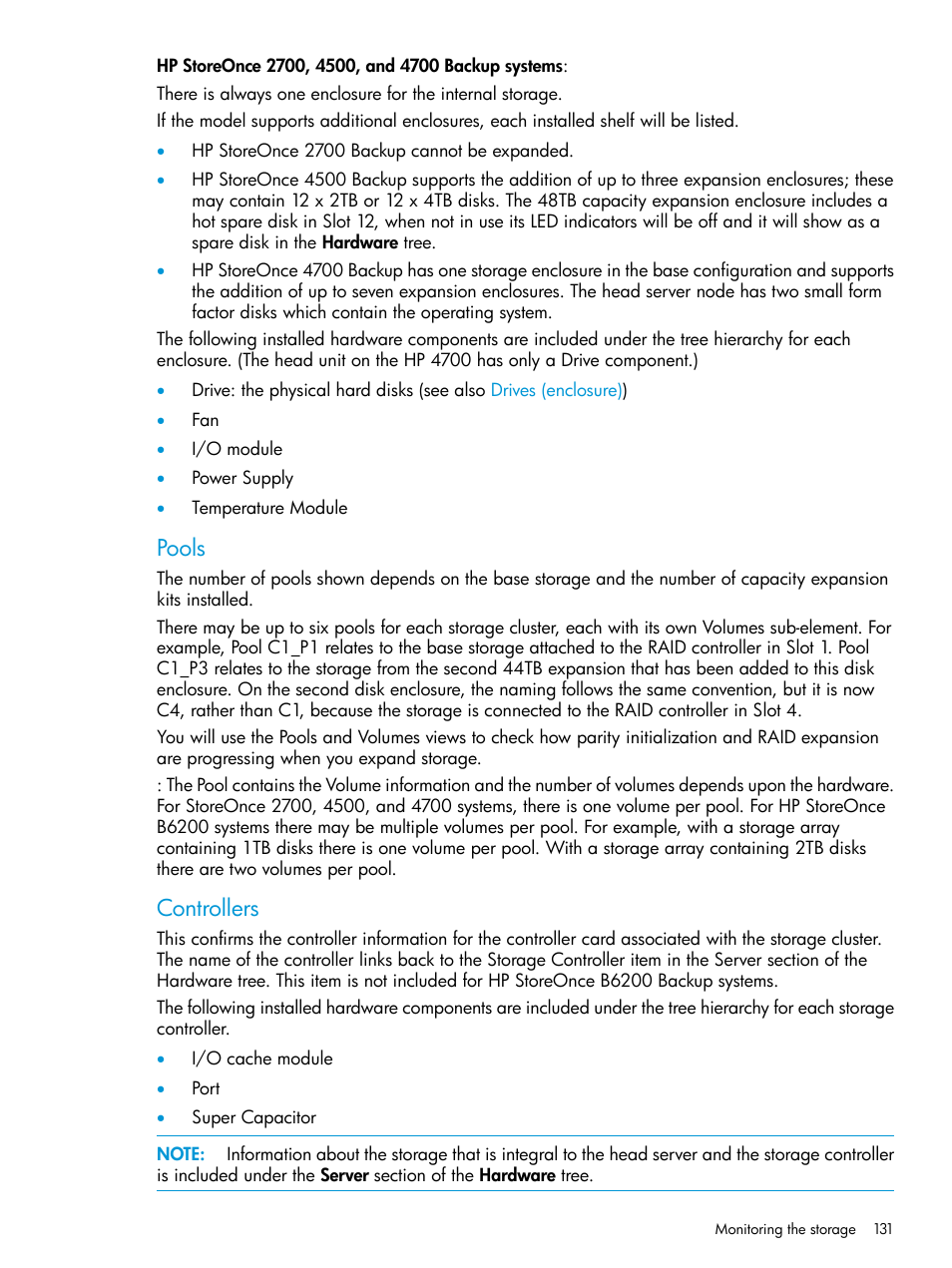 Pools, Controllers | HP StoreOnce Backup User Manual | Page 131 / 204