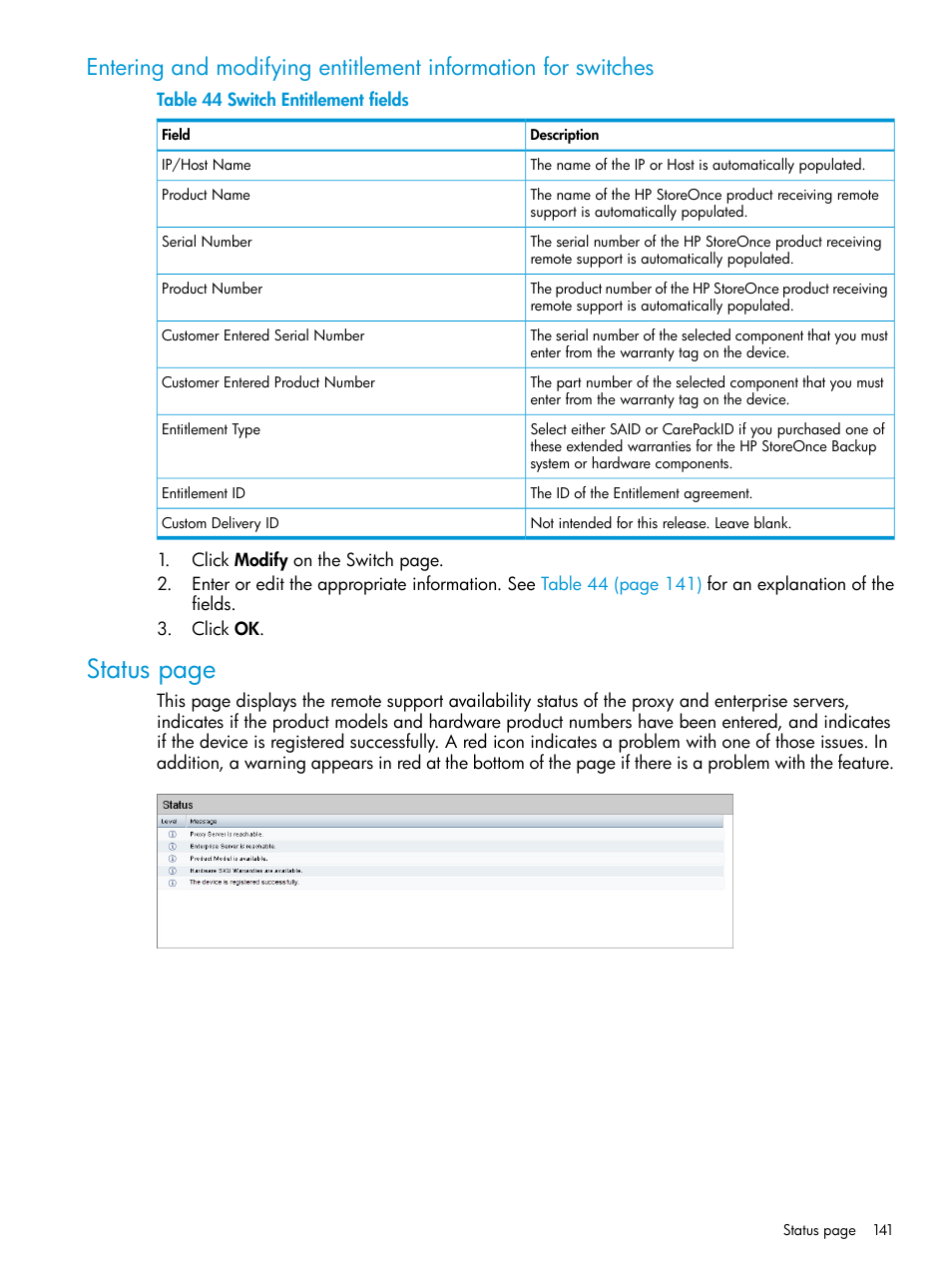 Status page | HP StoreOnce Backup User Manual | Page 141 / 204