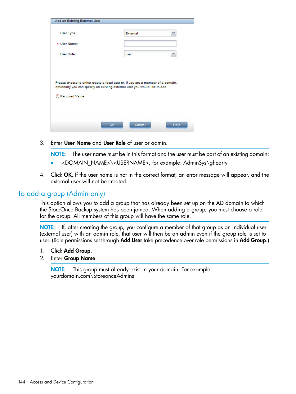 To add a group (admin only), To add a | HP StoreOnce Backup User Manual | Page 144 / 204