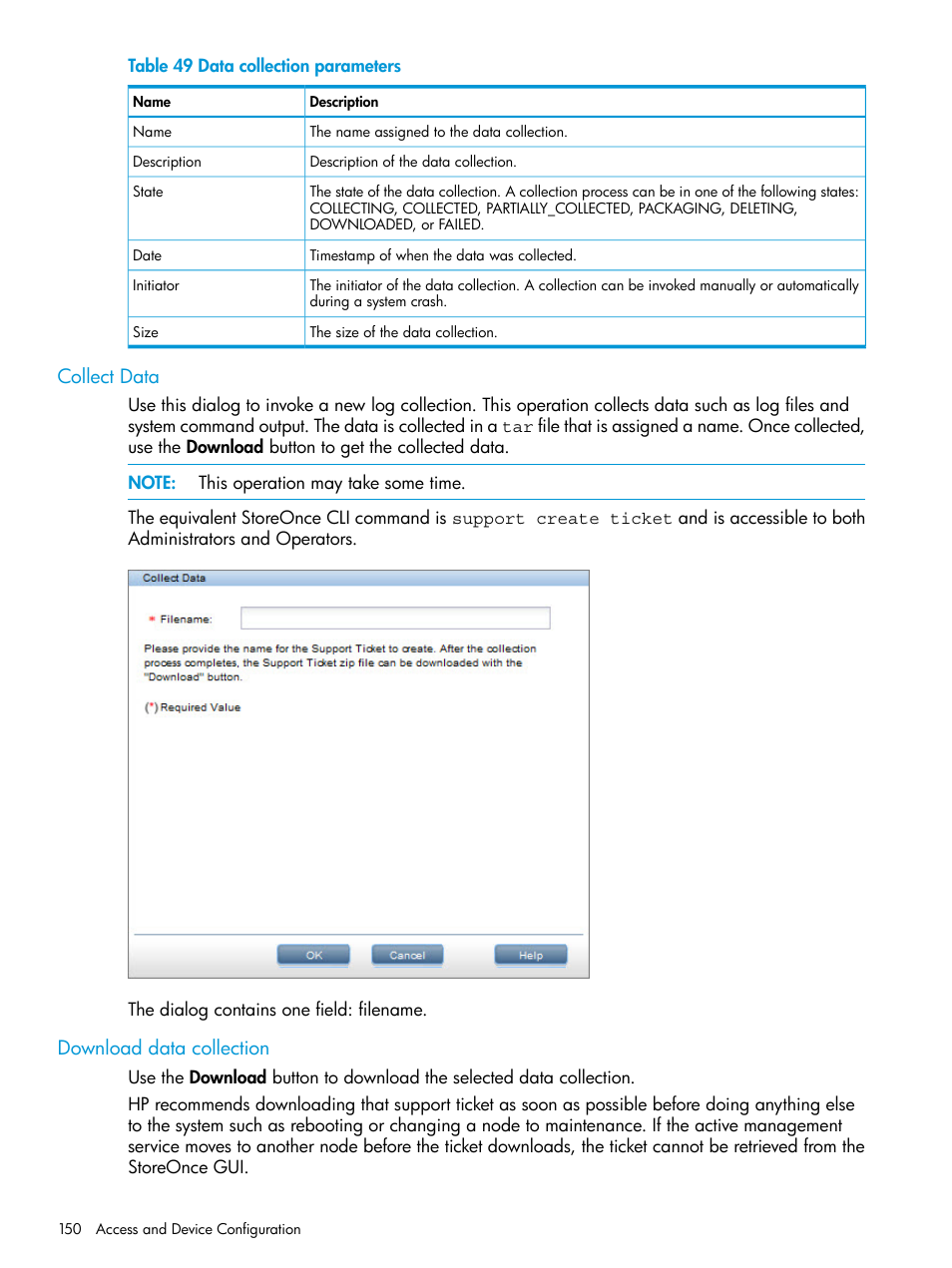 Collect data, Download data collection, Collect data download data collection | HP StoreOnce Backup User Manual | Page 150 / 204