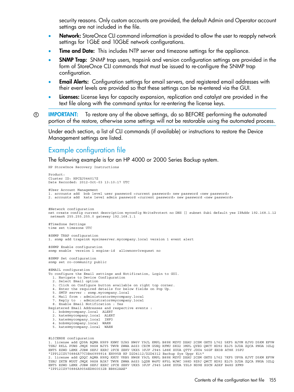 Example configuration file | HP StoreOnce Backup User Manual | Page 155 / 204