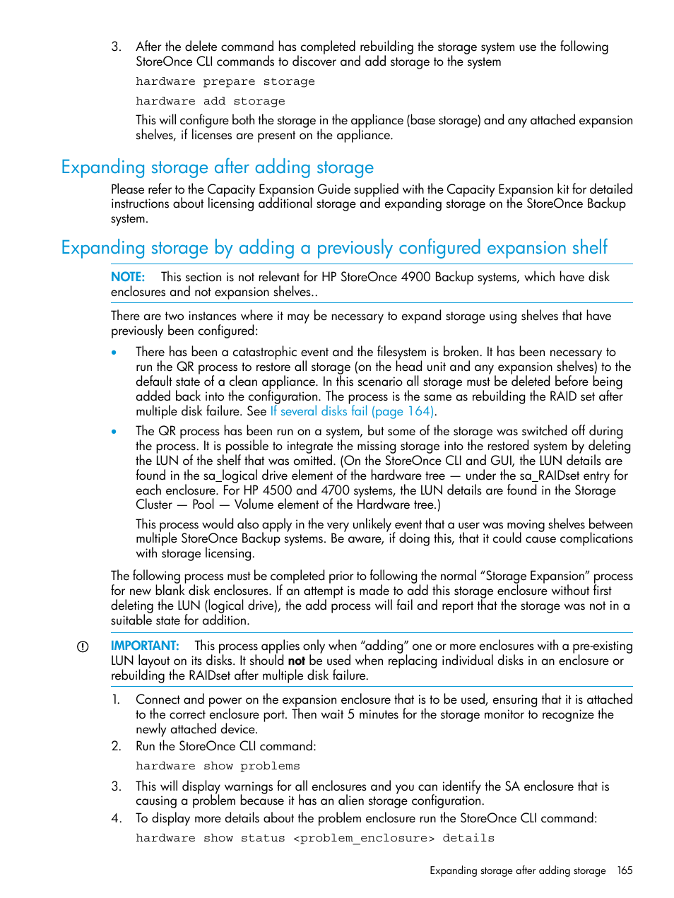 Expanding storage after adding storage | HP StoreOnce Backup User Manual | Page 165 / 204