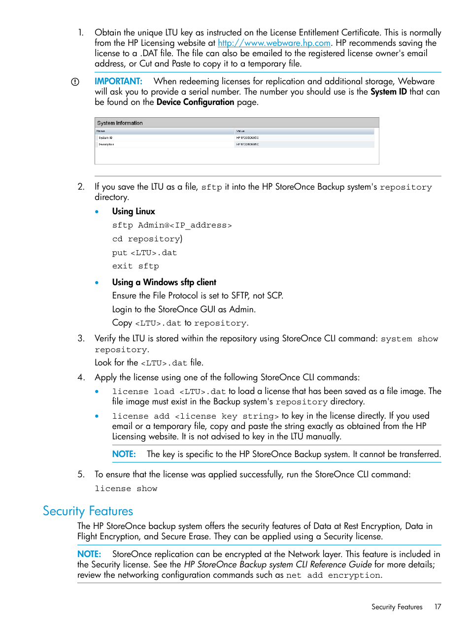 Security features | HP StoreOnce Backup User Manual | Page 17 / 204